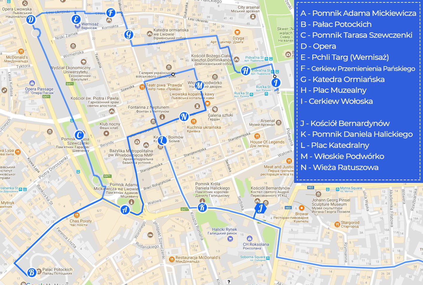 lwów mapa turystyczna Lwów w jeden dzień   trasa zwiedzania ze wskazówkami