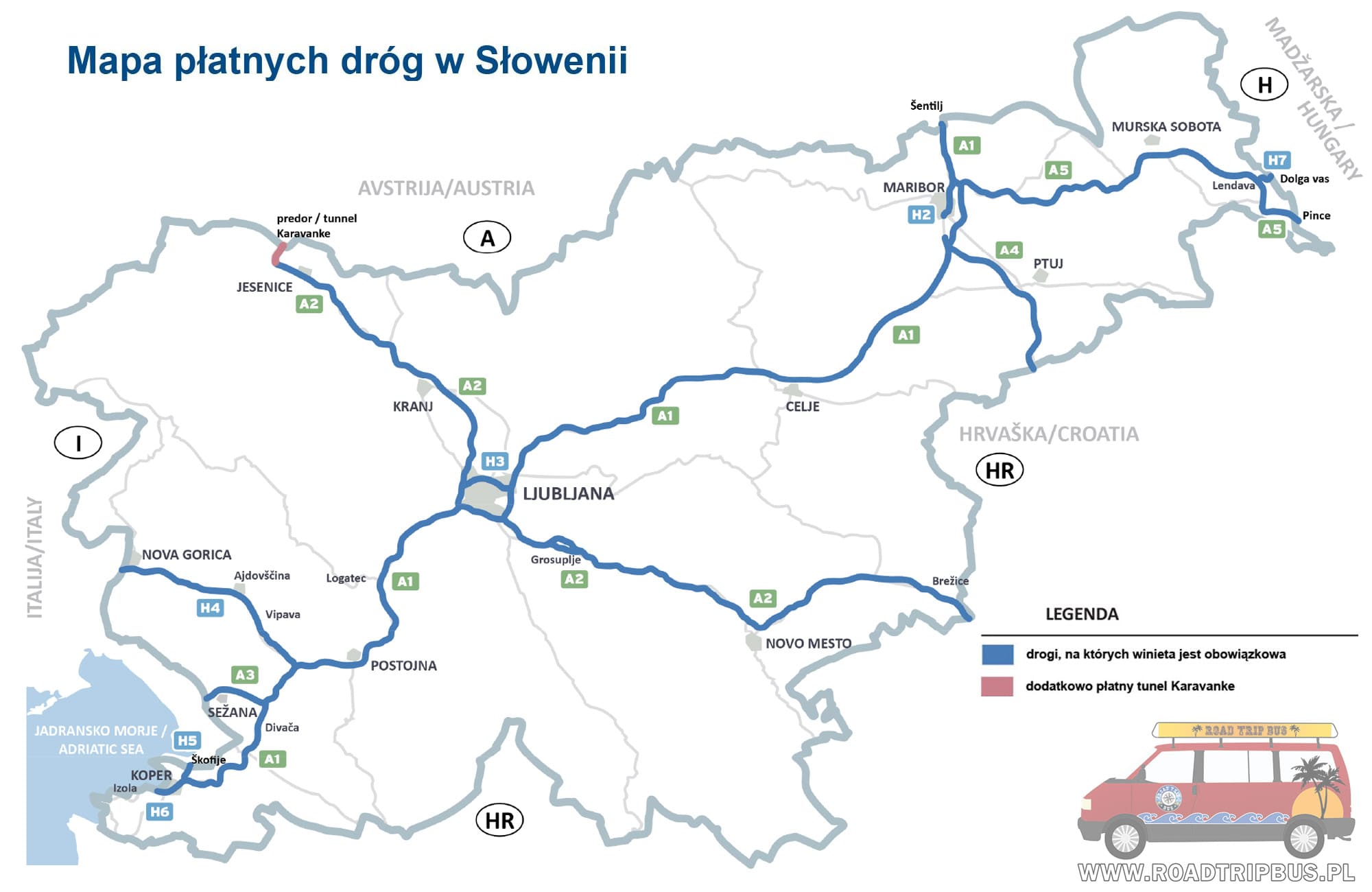 mapa płatnych dróg Słowenia